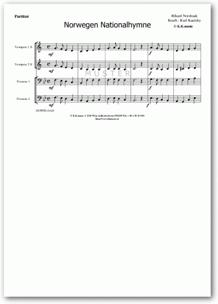 Norwegen Nationalhymne - NORDRAAK, Rikard (Blechbläserquartett)