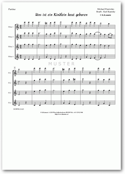 PRAETORIUS, Michael - Uns ist ein Kindlein heut geboren - Weihnachten (Flötenquartett)