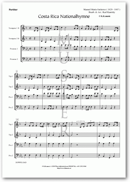 GUTIERREZ, Manuel Maria - Costa Rica Nationalhymne (Blechbläserquartett)