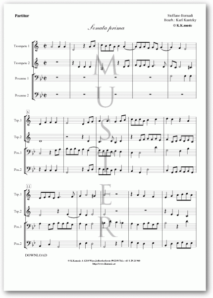 BERNARDI, Steffano - Sonata prima (Blechbläserquartett)