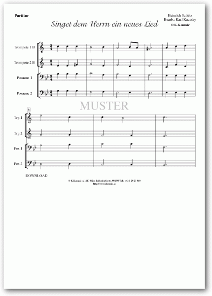 SCHÜTZ Heinrich - Singet dem Herrn ein neues Lied - Weihnachten (Blechbläserquartett)