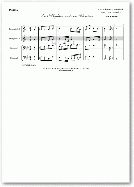 AMMERBACH, Elias Nikolaus - Die Megdlein sind von Flandern (Blechbläserquartett)