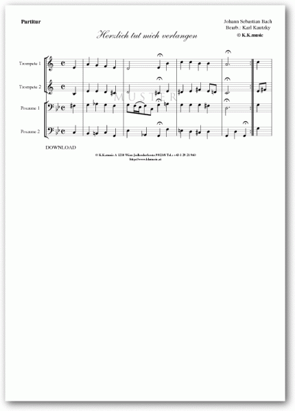BACH, Johann Sebastian - Herzlich tut mich verlangen (Blechbläserquartett)