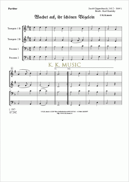 GIPPENBUSCH Jacob - Wachet auf, ihr schönen Vögelein (Blechbläserquartett)
