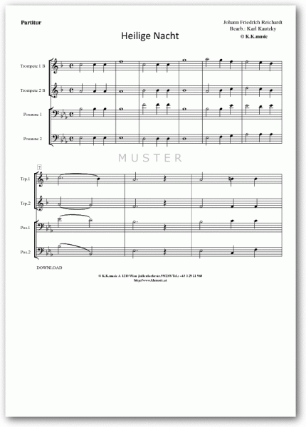 REICHARDT, Johann Friedrich - Heilige Nacht - Weihnachten (Blechbläserquartett)