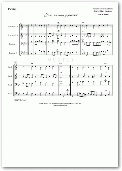 BACH, Johann Sebastian - Jesu sei nun gepreiset (Blechbläserquartett)